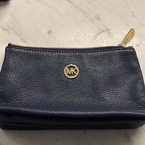 Michael Kors Dark Blue Leather Pouch with Gold Details